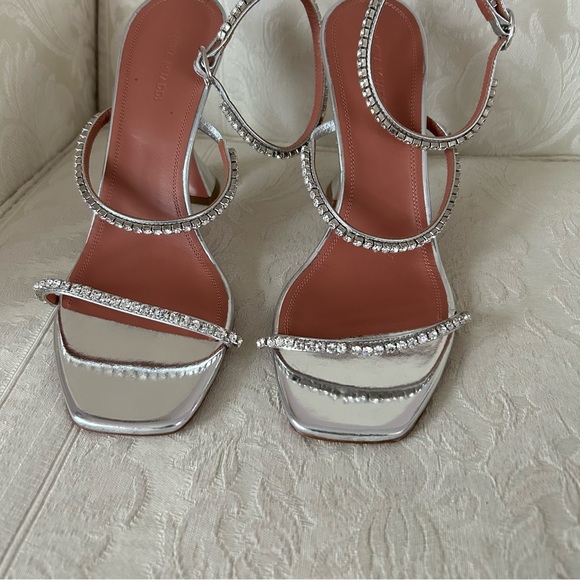 Sexxxxy AMINA MUADDI Gilda crystal-embellished metallic-leather sandals size 40 - Picture 7 of 11